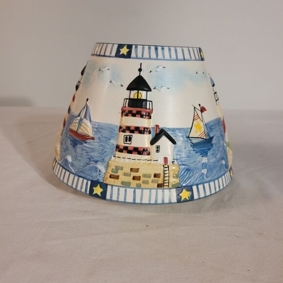 Cute Yankee Candle Shade Spring Summer Lighthouse Beach Nautical Boats Embossed - Picture 1 of 8